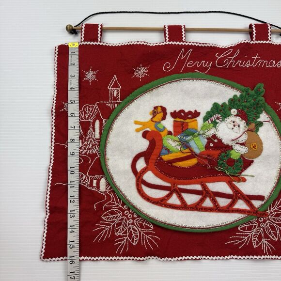 Vintage Handmade Felt Santa Sleigh Wall Hanging Christmas Decor Sequins - Picture 9 of 10